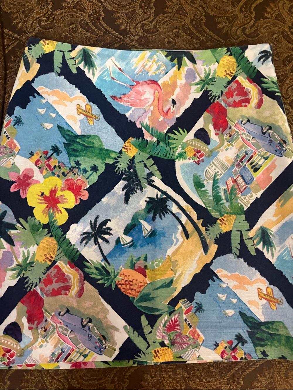 Talbots Tropical Print Mini Skirt in Navy, Pink, Yellow, Green